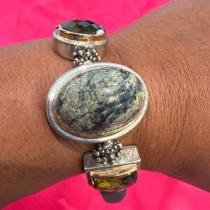 Michael Dawkins Sterling Silver Smoky Topaz Mother of Pearl Bracelet